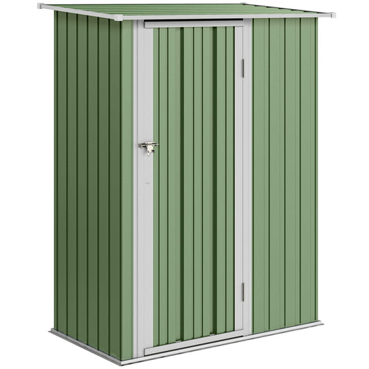 Outsunny Metall Gerätehaus 1,07 m² mit Schrägdach, 142 x 84 x 189 cm Geräteschuppen mit abschließbar Tür, Garten Schuppen, Gartenhaus Grün