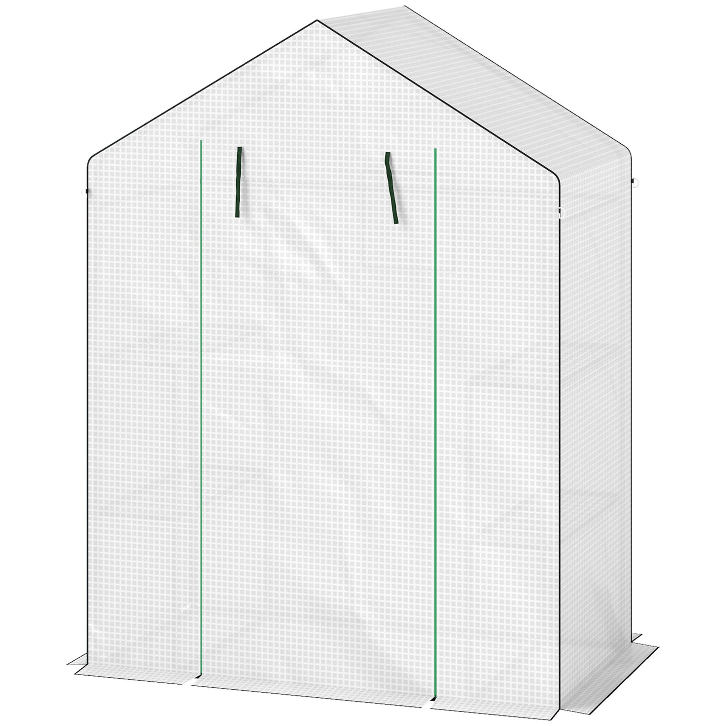Outsunny Gewächshaus mit Regalen, Mini-Treibhaus, UV-beständig, Netzfenster, Reißverschlusstür, 143L x 74B x 190H cm, Weiß