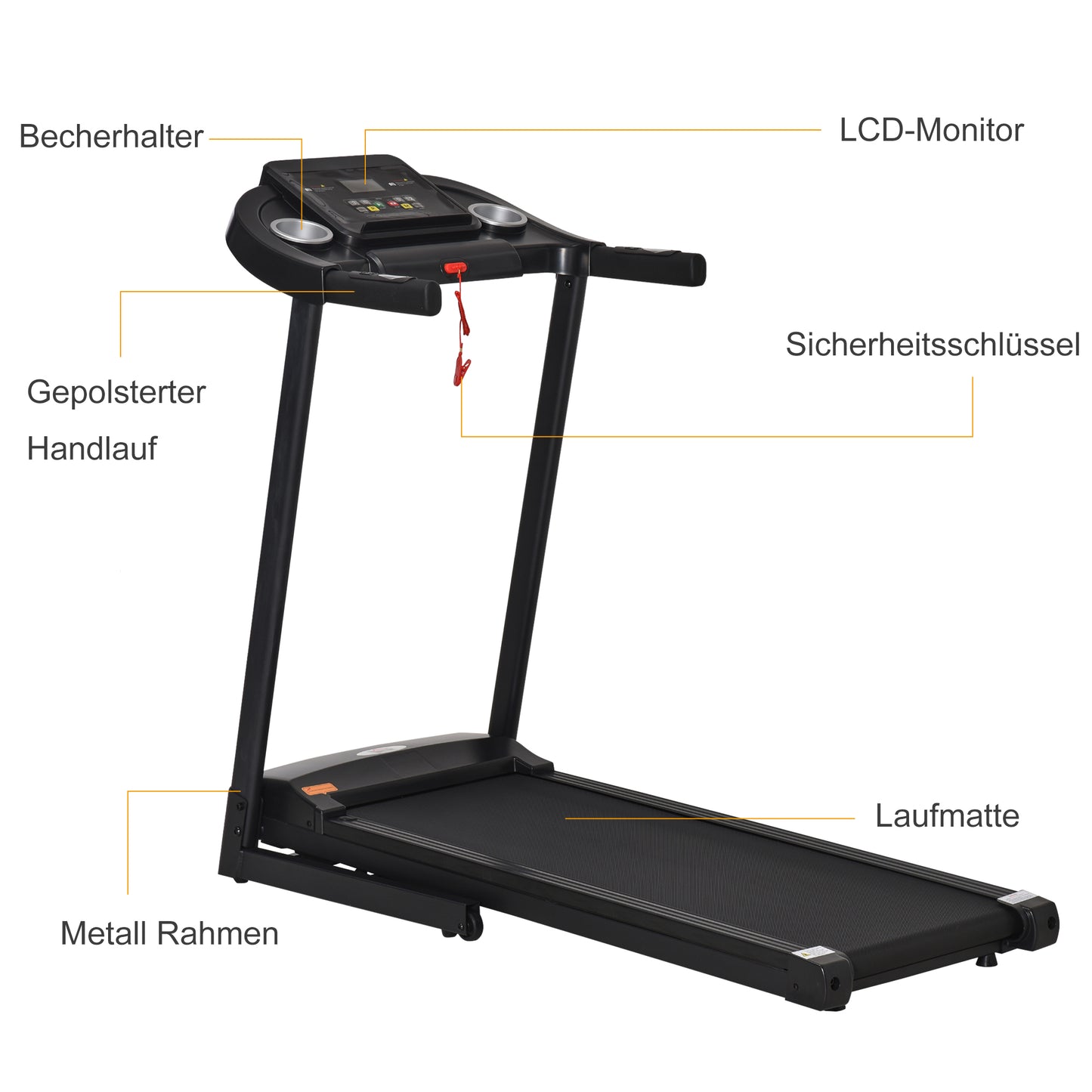 HOMCOM Laufband Klappbar elektrisch 500 W 1-12 km/h LED-Display Getränkehalter und Handyhalterung sehr gut geeignet für Home Gym Indoor Fitness Schwarz 134 x 60 x 118 cm