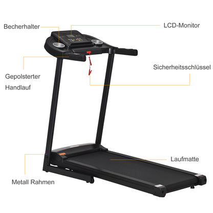 HOMCOM Laufband Klappbar elektrisch 500 W 1-12 km/h LED-Display Getränkehalter und Handyhalterung sehr gut geeignet für Home Gym Indoor Fitness Schwarz 134 x 60 x 118 cm