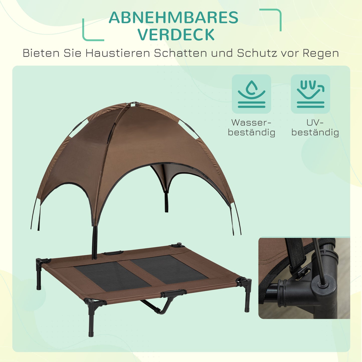 PawHut Erhöhtes Hundebett mit Baldachin, Haustierbett, Hundeliege outdoor mit Dach, Atmungsaktiv, Taftstoff für Camping Kaffee 92 x 76 x 90 cm