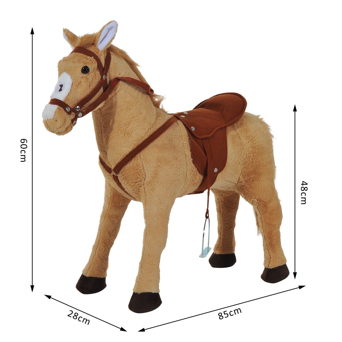 HOMCOM Reitpferd auf Rollen 60 cm Stehpferd mit Sattel, Zaumzeug Steigbügel Sound Spielpferd zum Reiten Draufsitzen Schaukeltier für Kinder ab 2 Jahre, Schaukelpferd Plüschpferd Indoor Outdoor Beige