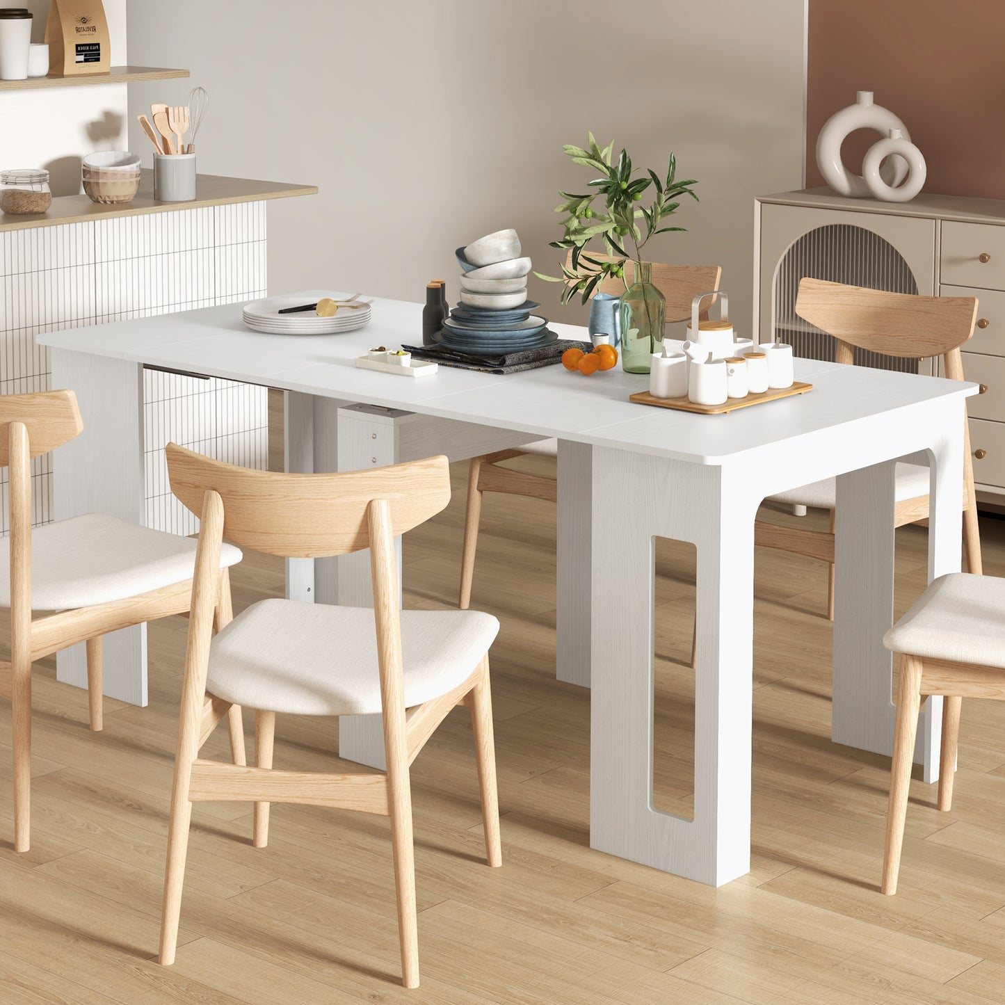HOMCOM Esstisch, Klapptisch, ausziehbarer Küchentisch, Esszimmertisch, Spanplatten, 60-180 x 85 x 75 cm, Weiß