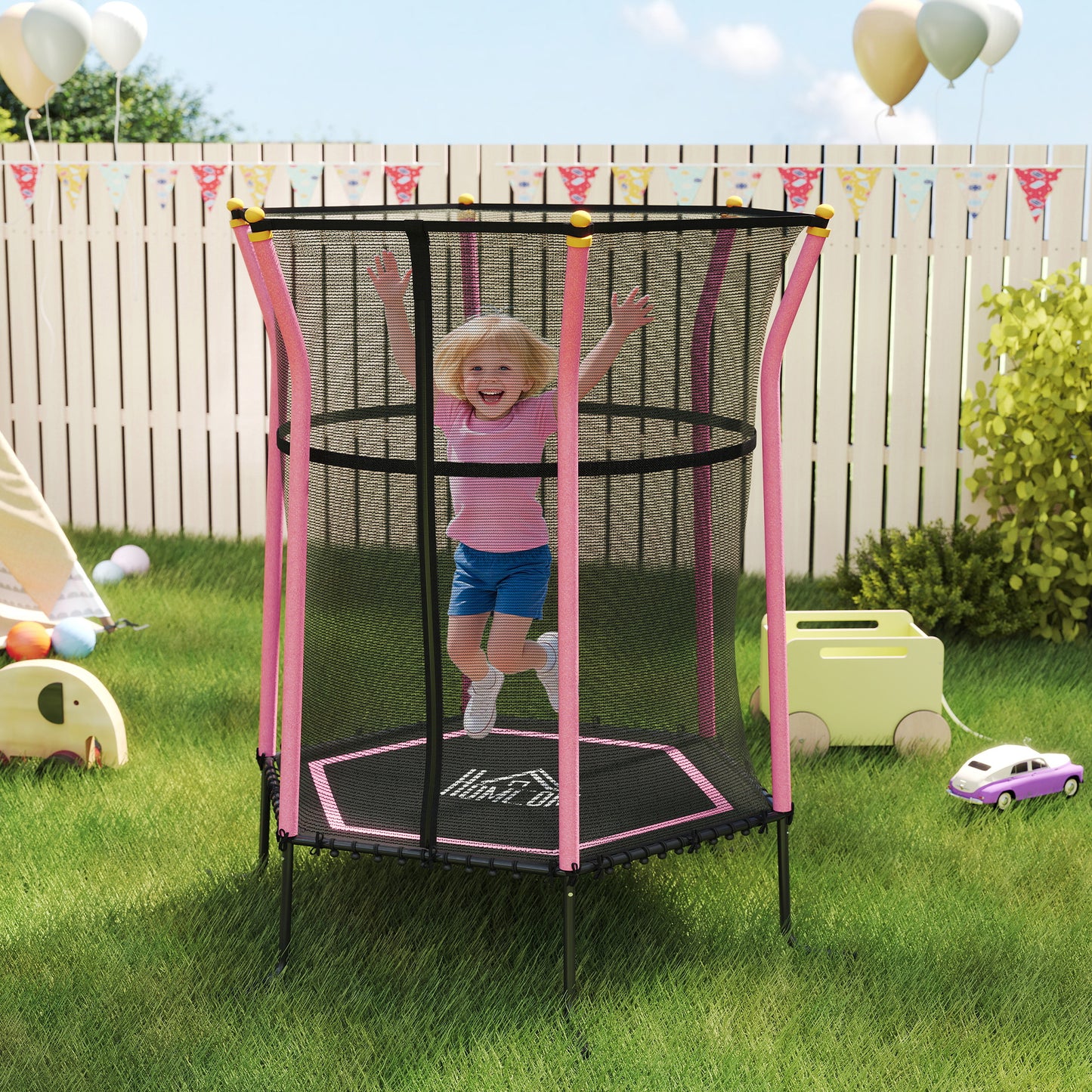 HOMCOM Trampolin für Kinder, Ø163,5 cm, mit Sicherheitsnetz, gepolstert, Stahl, belastbar bis 50 kg