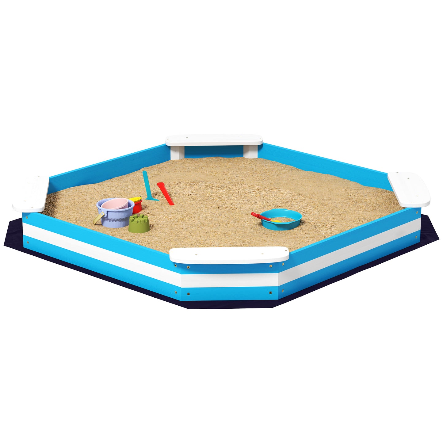 AIYAPLAY Sandkasten für Kinder, Sandkiste mit 4 Sitzen, Fichtenholz, bodenlos, Blau