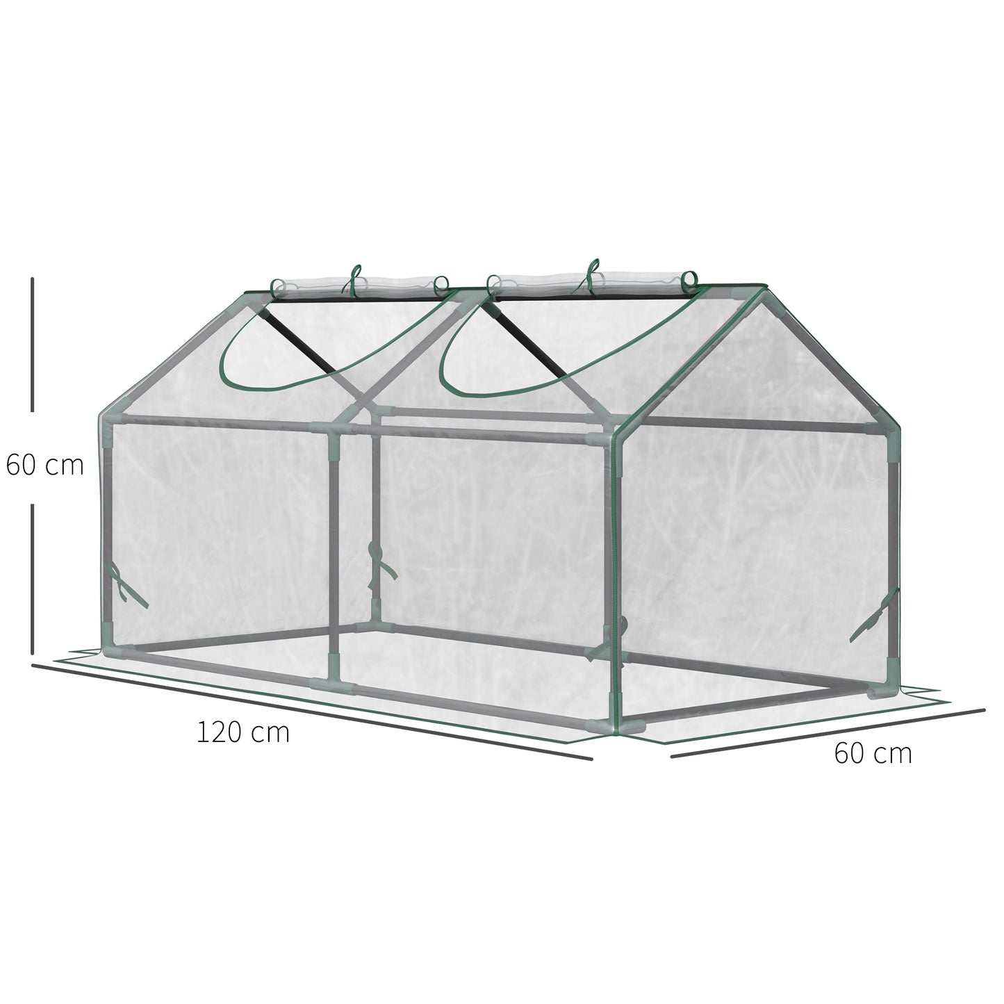 Outsunny Gewächshaus mit Fernster, PE-Gitterfolie, Foliengewächshaus aus Stahl, Treibhaus für Balkon, Garten, Tomatenhaus 120x60x60cm, Tomatengewächshaus für Gemüse, Blumen, Pflanzen, Transparent