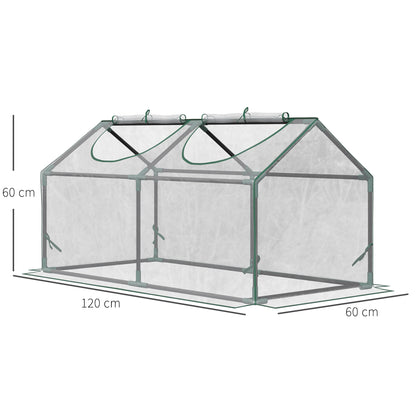 Outsunny Gewächshaus mit Fernster, PE-Gitterfolie, Foliengewächshaus aus Stahl, Treibhaus für Balkon, Garten, Tomatenhaus 120x60x60cm, Tomatengewächshaus für Gemüse, Blumen, Pflanzen, Transparent