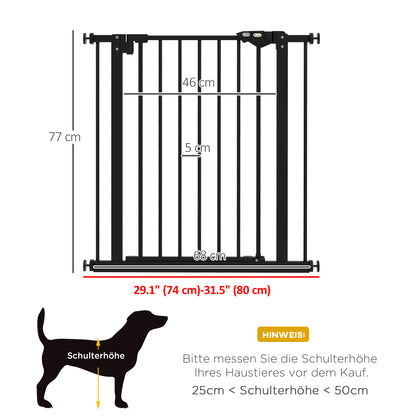 PawHut Türschutzgitter für Hunde, Absperrgitter, Schutzgitter für Haustiere, Metall, Kunststoff, 74-80 cm, Schwarz