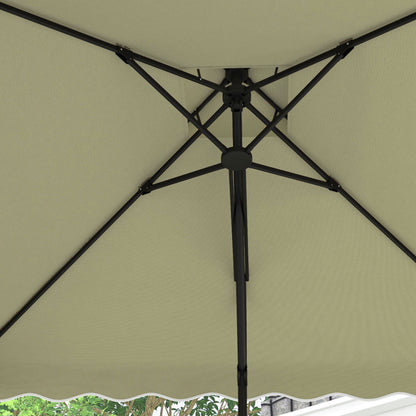 Outsunny Gartenschirm, Ampelschirm, dekorativer Rand, Lüftungsdach, Metallgestell, 2,4x2,4x2,6m, Beige