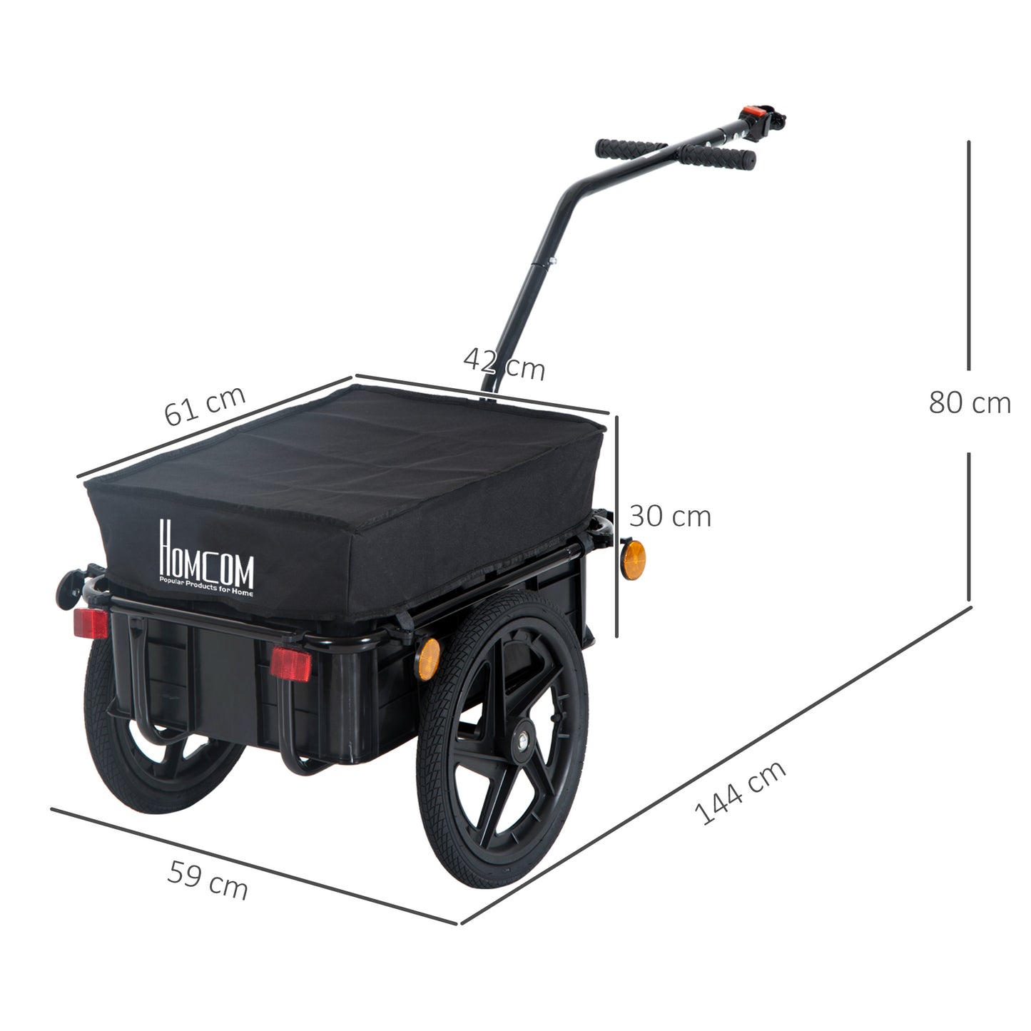 HOMCOM Lastenanhänger, Fahrradanhänger, abnehmbarer Korb, Universalkupplung, bis 40 kg, Stahl, schwarz, 144 x 59 x 80cm