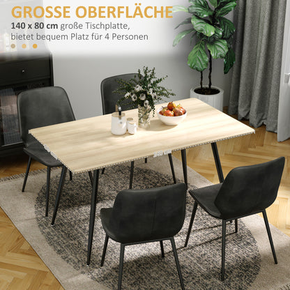 HOMCOM Esstisch im Skandi-Design, Küchentisch, für 4 Personen, Holzoptik, 140 cm x 80 cm x 76 cm, Natur + Schwarz