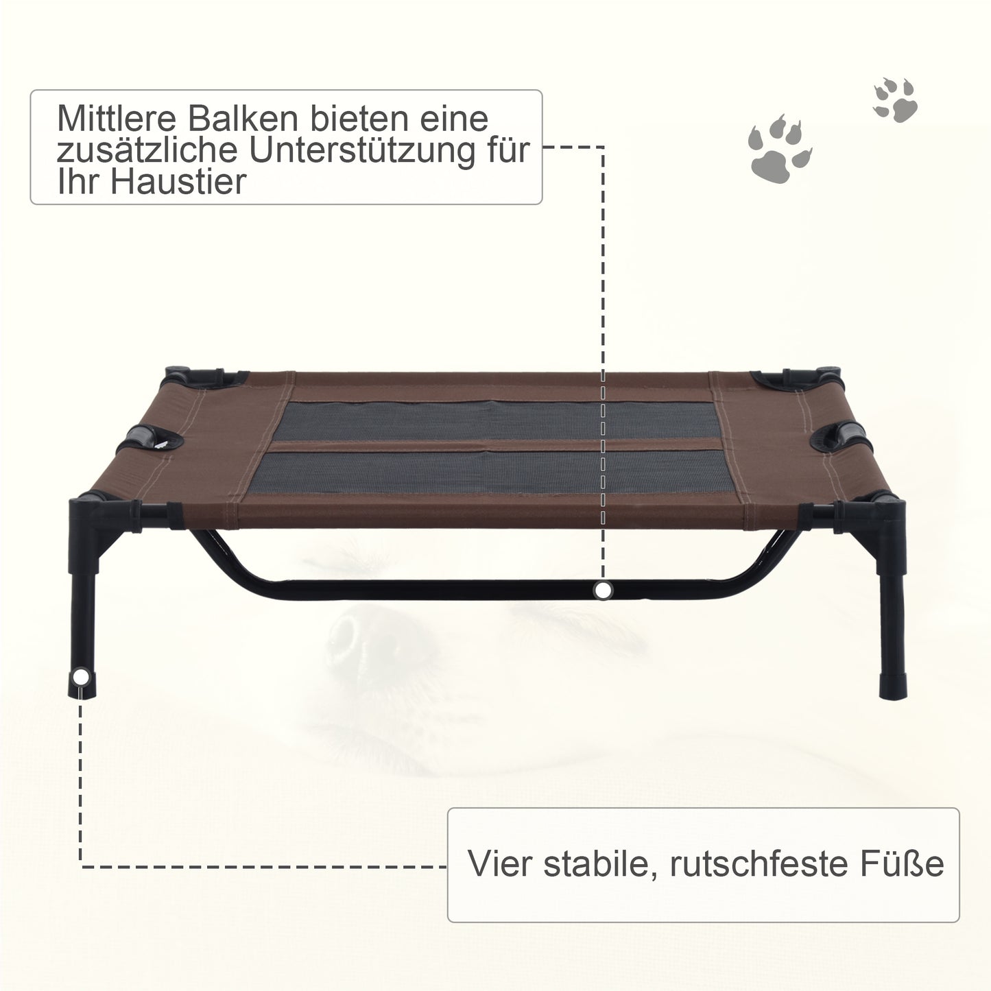 PawHut Hundeliege Outdoor, Kühlendes Haustierliege für Groß Hunde, Erhöhtes Hundebett Schlafplatz mit robuster Metallrahmen, Atmungsaktivem Mesh für Garten Outdoor, 92 x 76 x 18 cm, Kaffee-Braun