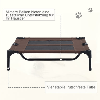 PawHut Hundeliege Outdoor, Kühlendes Haustierliege für Groß Hunde, Erhöhtes Hundebett Schlafplatz mit robuster Metallrahmen, Atmungsaktivem Mesh für Garten Outdoor, 92 x 76 x 18 cm, Kaffee-Braun