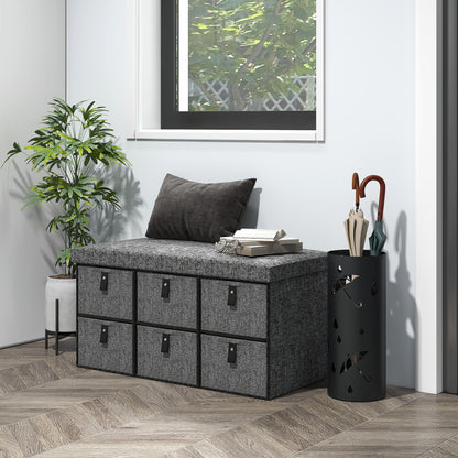 HOMCOM Gepolsterte Schuhbank, 6 Schuhfächer, MDF-Rahmen, Leinenoptik, Grau