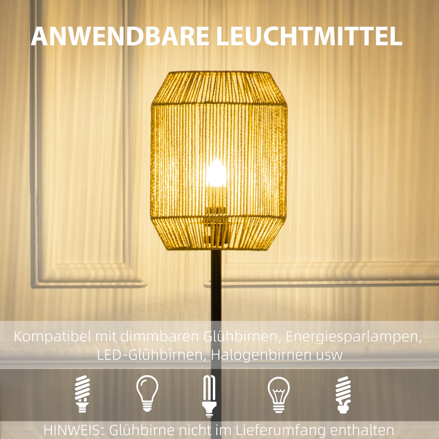 HOMCOM 2-teiliges Leuchten-Set. 1 Stehleuchte, 1 Tischleuchte, 38 cm x 38 cm x 158 cm, Natur + Schwarz