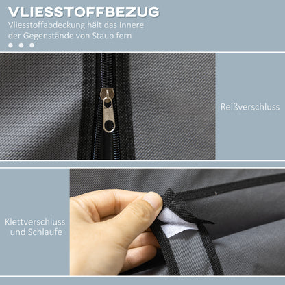 HOMCOM Schrank aus Stoff, Aufbewahrungslösung, 8 Regale, 2 Kleiderstangen, Dunkelgrau