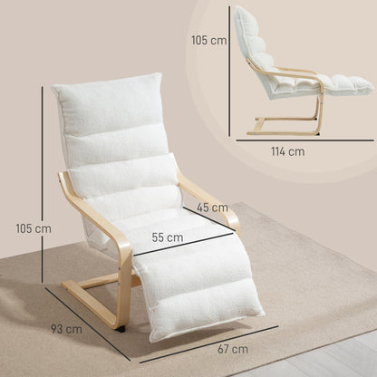 HOMCOM Lounge-Sessel aus Birkenholz، Polstersessel، verstellbare Fußstütze، Weiß