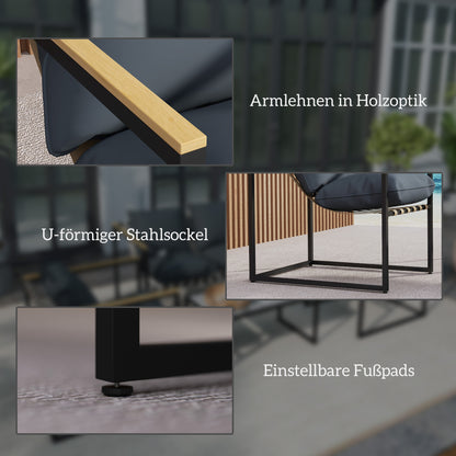 Outsunny 4-teiliges Gartenmöbelset, Outdoor-Möbel-Set, 2 Sessel, 2er Sofa, 1 Tisch, gepolstert, Stahl, Polyester, Grau