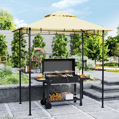 Outsunny Grillpavillon mit LED 240 x 150 x 258 cm wasserabweisend flammhemmend Gartenpavillon mit Doppelschichtdach