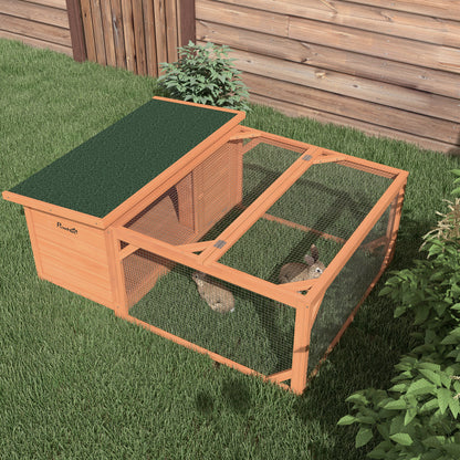 PawHut Kleintierstall mit Freigehege, herausnehmbare Bodenwanne, wetterbeständig, 125,5 cm x 100 c x 49 cm Grün + Natur