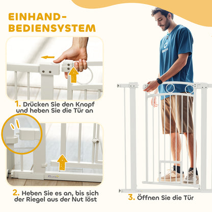 PawHut 106 cm hohes Haustiergitter mit anpassbarer Breite, integrierte Katzentür, für Treppen und Türrahmen, Weiß