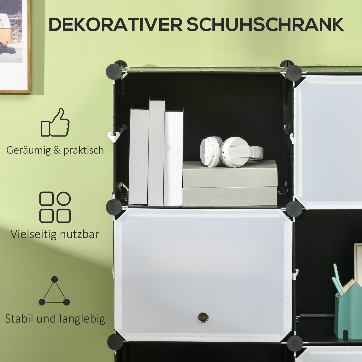 HOMCOM Modulares Regalsystem, Steckregal, zusammensetzbar aus 12 Würfeln 125 x 32 x 125 cm, Kunststoff+Stahl Schwarz